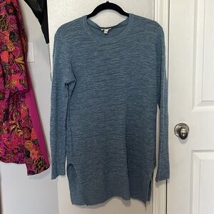 $258 Eileen fisher warm weather organic linen blue lightweight sweater side slit